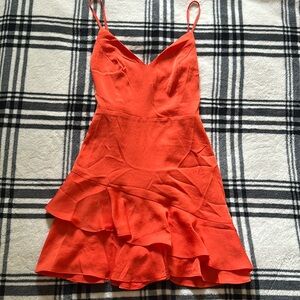 Express orange ruffle hem romper side zipper adjustable strap size small